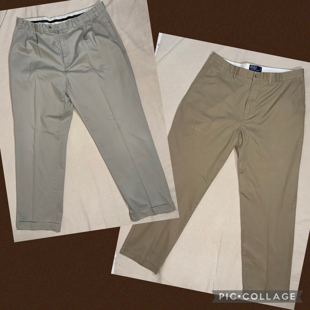 Vintage Polo Ralph Lauren Dark & Light Khaki Pants Men's 38x32 Lot of 2 Preppy